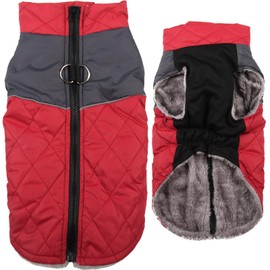 JoyDaog Warm Fleece Dog Coats for Small Dogs,D-Rings Waterproof Puppy Jacket for Cold Winter,Red XS