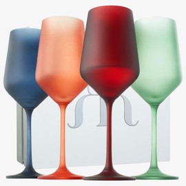 Khen Colored Glass Glasses | Set of 4 | Large Art Deco Glassware Muted Vintage Glasses for Wine, Champagne, Cocktail, Margarita, Wine Glass, Gift Idea, Muted Pastel Colors Goblets - Stemmed Wine Glass