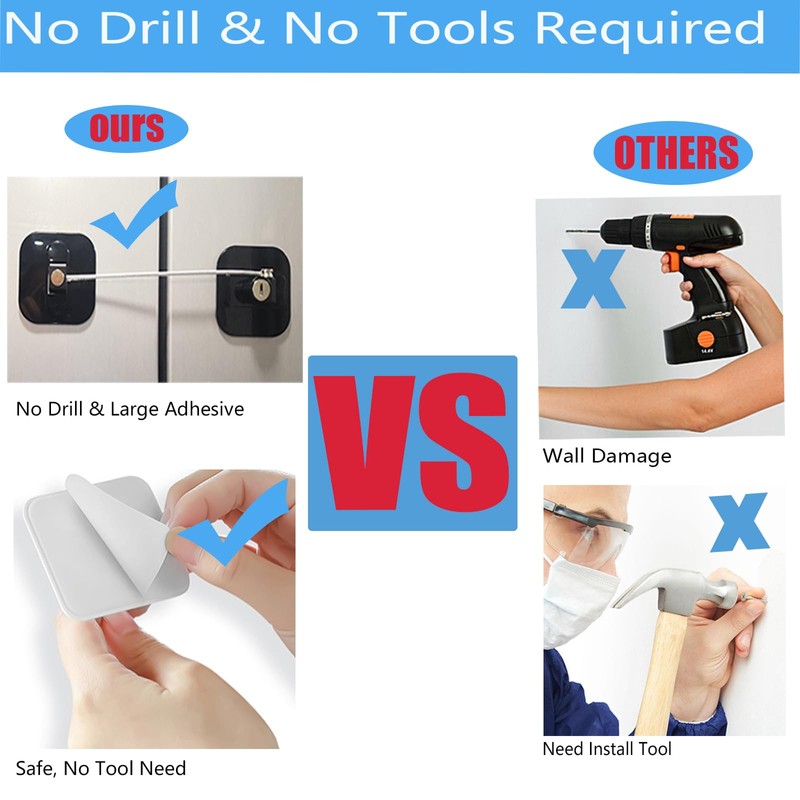 YEYA Upgraded Child Proof Refrigerator Door Lock, Large Base 2-Pack,