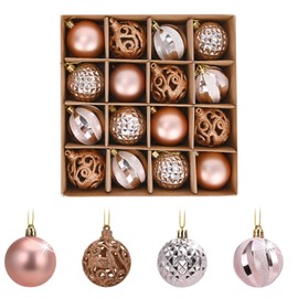 FILOEEX 16pcs Christmas Baubles Rose Pink Gold Christmas Tree Baubles Set 6cm Shatterproof Christmas Ball Ornament Xmas Tree Hanging Ball Decorations for Christmas Holiday Party Xmas