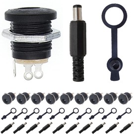 DAOKAI DC Mount Adapter Set, 10 Pieces 5.5 x 2.1 mm DC Socket Plug-in Connector, 10 Pieces 5.5 x 2.1 mm DC Plug, 10 Pieces Rubber Protective Flaps, for Audio/Video