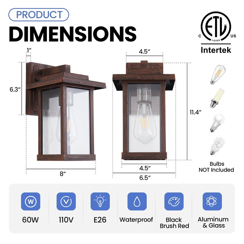 Smeike Outdoor Wall Sconce, Outside Porch Light Fixtures, Anti-Rust Exterior