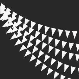 12M White Bunting Flags, Triangle Flags Banner with 45pcs Triangle Flags 14 x 9cm, Outdoor Waterproof Bunting Flags for Garden Tea Wedding Baby Shower (White)