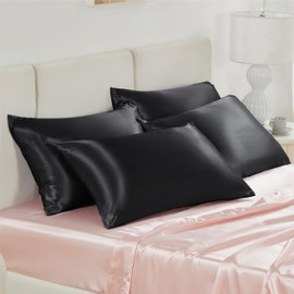 Bedsure Satin Pillowcase for Hair and Skin - Black King Size Pillow Cases Set of 4, Similar to Silk Pillow Cases, Silky & Soft Satin Pillow Case Covers with Zipper, Gifts for Her or Him, 20x36 Inches