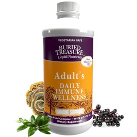 Buried Treasure Adult Daily Immune Wellness, Elderberry Echinacea, Vitamin C, Zinc, Mushroom Formula Reishi Maitake Shiitake Natural Defense System Health, 16oz. with Dose Cup