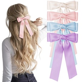 Silky Satin Hair Bows 4Pcs Hair Ribbon Ponytail Holder Bow Hair Clip with Alligator Clips Hair Accessories for Women Girls Toddlers Teens - Variety Color 5