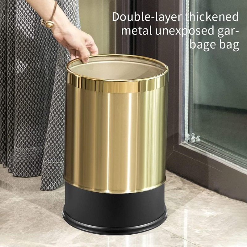 LEASYLIFE 2.6Gallon/10L Brass Bathroom Trash Can，Brushed Gold Bathroom Waste Basket，Golden