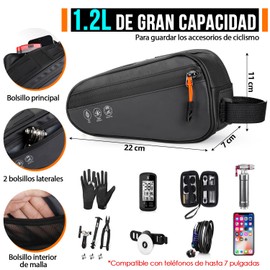 WOTOW Bolsa Triangular para Bicicleta, Bolsa Impermeable Triángulo para Cuadro de Bicicleta, Accesorios Ciclismo Bolsa de Almacenamiento para Bicicleta Montaña Carretera (Negro Multifucional)