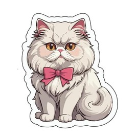 Set of 3- Cute Persian Cat with Pink Bow Vinyl Die-Cut Sticker Decal, White,Auto, Wall, Laptop, Cell, Truck Sticker for Windows, Cars, Trucks,Or Any Smooth Surface