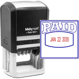 MaxMark Q43 (Large Size) Date Stamp with Paid Self Inking Stamp - 2 Color Blue/Red Ink