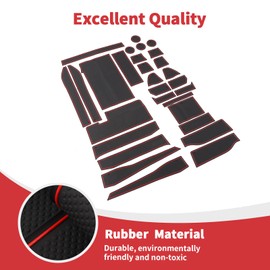 Linskip Rubber Cup Holder Inserts Compatible with 2015-2020 Ford F150(Bucket Seats Super Crew), Center Console & Door Pocket Liner Mats for F-150 Interior Accessories(Red)