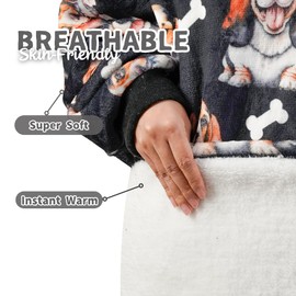 Basset Hound Gifts for Women, Wearable Flannel Blanket Hoodies, Super Soft Warm Cozy with Big Pockets - One Size Fits Most