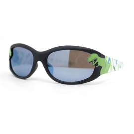 SA106 Boys Color Mirror T-Rex Dinosaur Print Arm Oval Sport Sunglasses Black - Blue Mirror