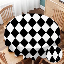 Yibeas Tablecloth Round Diamond Table Cloth Geometric Black White Diamond Pattern Table Cover for Dining Room Kitchen Decoration Round Tablecloths 60 inch