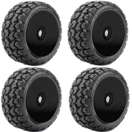 Powerhobby 1/8 Buggy Tomahawk Belted Tires Mounted 17MM (4) (Black - Dish)