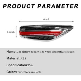 DXNQ 2 PCS Car Hood Vent Trim, Waterproof Stylish Vehicle Air Flow Fender Side Vent Decor Sticker, Durable ABS Chrome Car Air Flow Intake Hole Stickers, Red