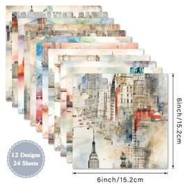 24 Sheets 6"x 6" New York City Landmarks Scrapbook Paper, Statue of Liberty Brooklyn Bridge Pattern Printing Craft Paper for DIY Card Making Scrapbook Photo Album Junk Journal Décor