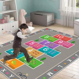 YLZLDKH Hopscotch Play Rug Carpet for Kids, ABC Alphabet Number Educational Rug, Children's Counting Game Mat for Playroom, Classroom, Bedroom and Nursery (Grey, 31x47 in)