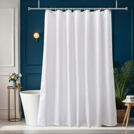 AooHome Fabric 96 inch Extra Long Shower Curtain Liner, Durable Bathroom Curtain for Hotel with Hooks, Waterproof, Solid White, 72 Width x 96 Height inch
