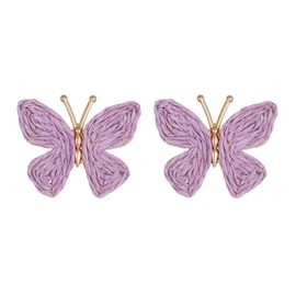 RUOFFETA Raffia Butterfly Earrings, Raffia Straw Wrapped Butterfly Drop Dangle Earrings Summer Tropical Beach Jewelry(Lavender)