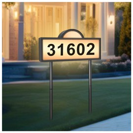 Solar Address Signs for Houses, House Number for Outside Waterproof, Address Plaques for House Numbers, Cold/Warm White Illuminated, Wall Mounted/In Ground Address Number for Front Yard, Driveway