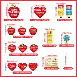 Roowest 16 Set Teacher Appreciation Yard Signs with 32 Stacks Thank You Best Teachers Ever Yard Decorations First and Last Day of School Decor