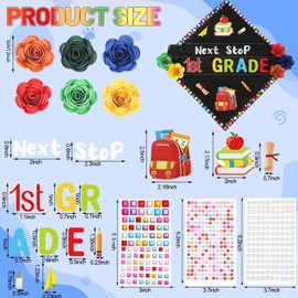 Hahafelt 30 Pcs Graduation Cap Topper Craft for Pre-k Kids 2025 DIY Stickers Craft for Grad Hat Top Congrats Grad Art Decoration Set Felt Accessory, Artificial Rose Flowers, Rhinestones, Pearl Sticker