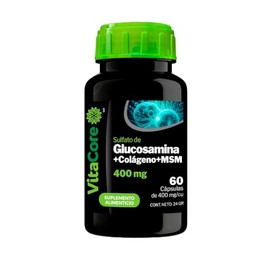Glucosamina + Colágeno + MSM | 60 Cápsulas de 400 mg | Suplemento para Articulaciones, Rodillas y Columna | Fortalece Cartílago y Movilidad | Fórmula con Colágeno Hidrolizado