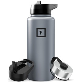 IRON °FLASK Camping & Hiking Hydration Flask with Straw, Wide Mouth Insulated Stainless Steel Sports Water Bottle - 32 oz Graphite