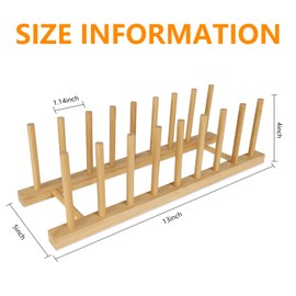 SAMEBUTECO Bamboo Wooden Dish Racks Plate Stand Holder Kitchen Cabinet Organizer 8 Slots Dish, Pots, Lids, Bowls, Cups, and Cutting Boards and Books Vertical Drainer