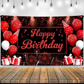KatchOn, Black and Red Happy Birthday Banner - XtraLarge 72x44 Inch | Red Birthday Banner, Red and Black Birthday Decorations | Casino Birthday Decorations | Black and Red Birthday Decorations for Men