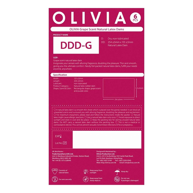 OLIVIA GRAPE SCENT 6'S PACK NATURAL LATEX DAMS