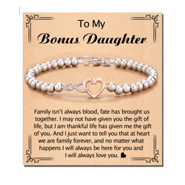 Shonyin Bonus Daughter Gifts from Stepmom Stepdad Unique, Infinity Love Heart bracelet to My Adopted Unbiological Step Bonus Daughter Stepdaughter bracelet Valentines Day Easter Mothers Day