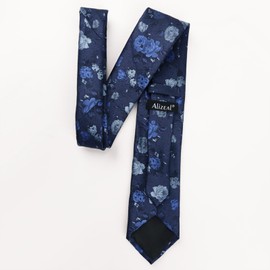 Alizeal Mens 3.15inches Flower Patterned Tie with Floral Printed Pocket Square, Navy+Royal Blue
