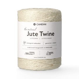Candini Jute Yarn - Almond, 100 m Craft Cord - Diameter 2-3 mm Pure Jute - Cord Cord | Premium Quality - Made in England - Parcel Cord, Decoration, Garden, Packaging