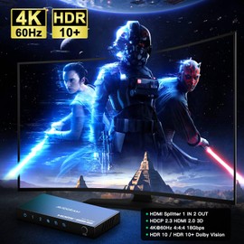 HDMI Splitter 1 In 2 Out 4K 60Hz, AVIDGRAM HDMI 2.0 Splitter 1x2 mit Copy, Downscaler, Auto Unterstützung 1080p 120Hz HDMI2.0 HDCP 2.2 HDR10 Dolby Vision 18Gbps 3D