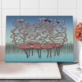 Ambesonne Fun Cutting Board, 5 Flamingos Maze Game Joyful Animal Cartoon Reed Bed Water, Decorative Tempered Glass Cutting and Serving Board, Large Size, Violet Blue