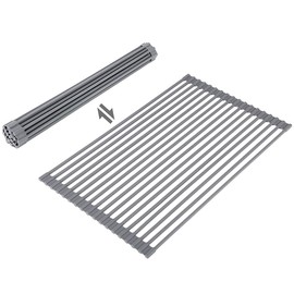 Ahyuan Large Roll up Dish Drying Rack 20.5'' Silicone Over Sink Dish Drying Rack Cubic Silicone Wrapped Steel Solid Bars Dish Racks for Kitchen Counter Sink Drying Rack (Warm Grey, Large20.5 Lx13 W)
