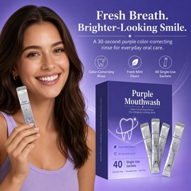 Purple Mouthwash for Teeth Whitening (40 Packets), Color Correcting Whitening Mouthwash, Travel Mouth Wash for Fresh Breath, Peroxide Free & Alcohol Free Oral Care