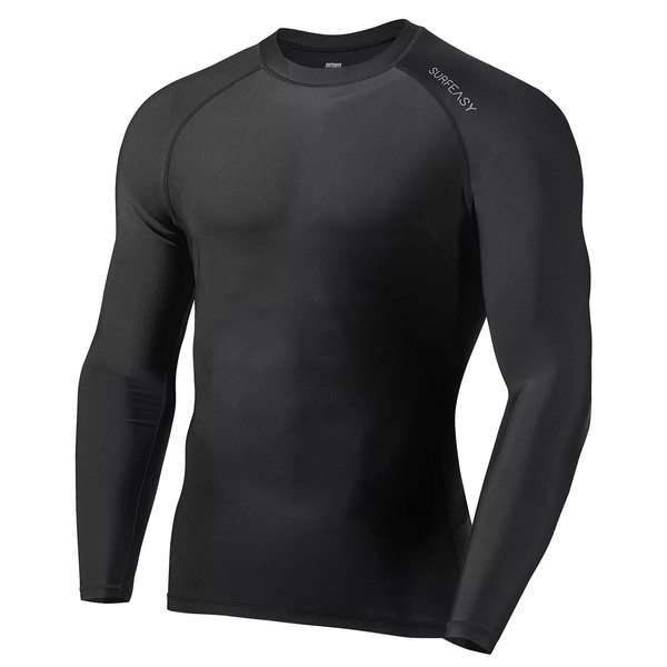 SURFEASY Men's Rash Vest Swim Shirts, Quick Drying Rash Guard Swimming Surfing Rash Tops Shirts T-Shirt Long Sleeve(Black,S)
