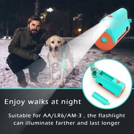YUCHIYA Dog Poop Bags Dispenser with LED Flashlight for Leash Pet Waste Bags Holder with Torch for Lead 3 in 1 Bi-Color LED Case with Wristler Metal Clips for Used Bags