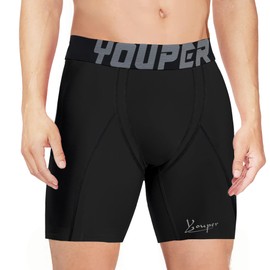 Youper Youth Boys Compression Sliding Shorts with Soft Protective Cup for Baseball Football Hockey (2-Pack) (Black, X-Large)