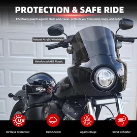 FATECIM Motorcycle 5.75" Headlight Fairing with 15" Dark Smoke Windshield Windscreen & 35-41mm Mounting Hardware For Harley 86-15 Sportster 1200 Iron 883 XL883N Sportster 1100