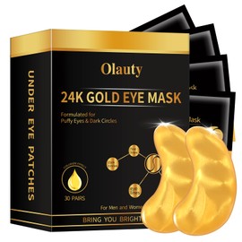 30 Pairs 24K Gold Under Eye Masks, Crystal Collagen Gel Eye Patches for Dark Circles & Puffy Eyes, Reducing Fine Lines, Wrinkles Treatment Under Eye Patches