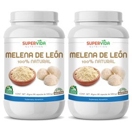 Hongo Melena de León 180 Cápsulas (2 Frascos de 90 Cápsulas Vegetales de 500 mg MELENA DE LEÓN 100% Natural) | SuperVida Nutrition - Suplementos 100% Naturales