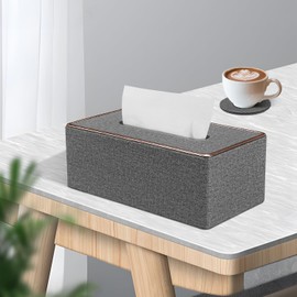 LADSTAG Tissue Box Tissue Dispenser Cosmetic Tissues Box Made of PU Leather, Tissue Box Cover Tissue Box Rectangular 25 x 13.5 x 9.5 cm, Comes with 4 Coasters as a Gift (Grey)