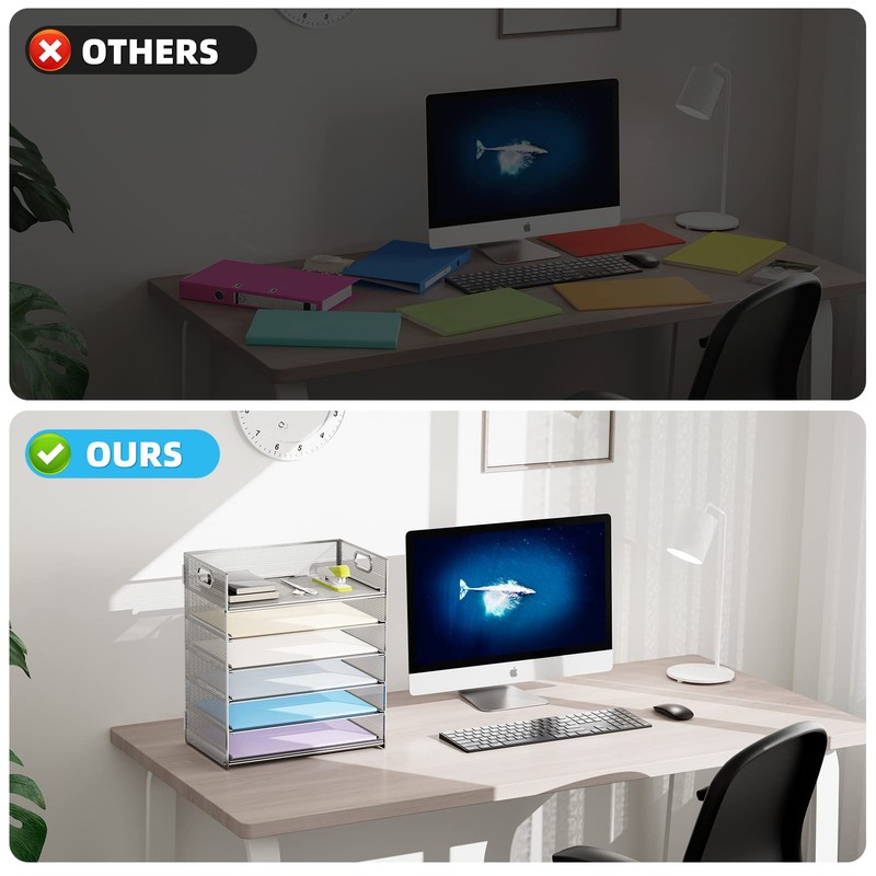 Marbrasse 2 Pack Desk Organizer with Handle, 6 Tier Paper