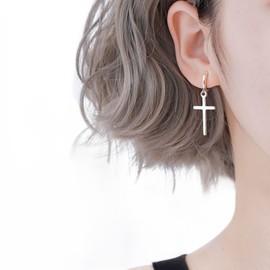 Aneneiceera Boho Cross Earrings Silver Simple Cross Dangle Earrings Cross Hoops Earrings Vintage Earrings Wedding Jewelry for Women and Girls (Silver)