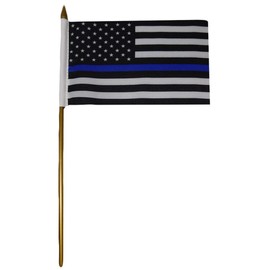 Trade Winds Wholesale Lot of 6 USA Thin Blue Line Police Memorial Law Enforcement 4"x6" Desk Flag On Gold Staff