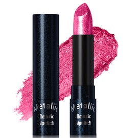 Rose Red Metallic Glitter Lipstick, Lightweight Shimmer Lipstick Non-Stick Full Coverage Cream Long Lasting High Shine Diamond Sparkle Lip Tinted for Women Makeup for Festival Party Daily Use